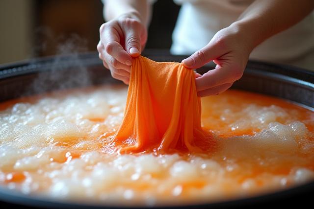 Kinu Decoの職人による繊細な絹の染め作業